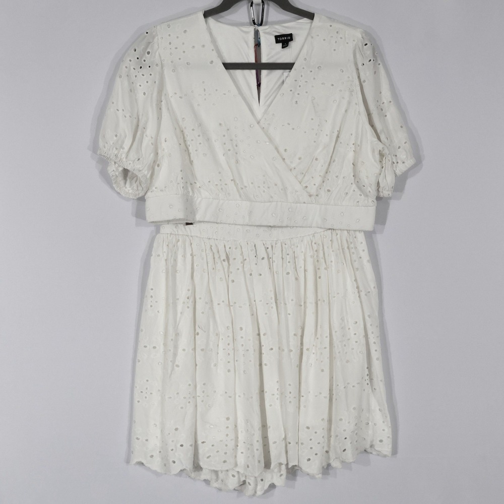 Torrid Eyelet Eyelet Surplice Top Skirt Set Women 1X White Boho Cotttage $96 NWT